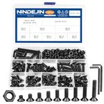 NINDEJIN Metric M6 Screws Set, Hex Socket Flat Head M6 Screws Assortment Kit, M6 x 9 Lenght Screw Bolts and Hex Nuts, Carbon Steel Screws, Allen Socket Drive, Black Screws