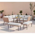 LOCCUS 6PCS Wicker Rattan Indoor Patio Furniture Set | Rattan Chair | Patio Set | Wicker Conversation Set | Patio Dining Set Outdoor Furniture Rectangle Table Sofa Set (Honey)