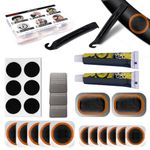 Bike Tire Repair Kit - Bycicle Inner Tube Puncture Patch Kits, with Vulcanizing Patches,Glueless Patchs,Metal Rasp,Lever,Sandpaper for Cycling, Motorcycle, BMX, ATVs, Inflatable Rubber A4