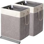 FairyHaus Laundry Hampers Baskets 2Pack, Freestanding Laundry Bins for Clothes Toys Storage, Collapsible Large Fabric Dirty Clothes Hampers Organizers with Easy Carry Handles for Bathroom Bedroom Dorm Gray