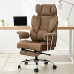 DROGO Ergonomic Office Chair for Work from Home 400LBS, PU Leather Computer Chair for Study with High Back, Cushion Seat, Armrest, Head & Lumbar Support | Gaming Chair with Footrest & Recline (Tan)