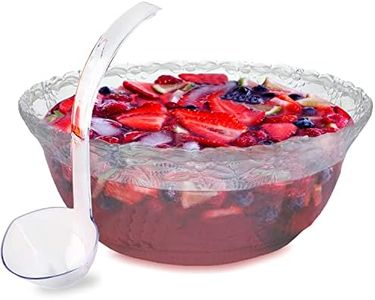 Plastic Punch Bowl with Ladle – Clear Punch Plastic Bowls – BPA Free Recyclable Punch Set of Bowl and 5 oz. Ladle – Embroidered Punch Bowl with Serving Ladle for Parties