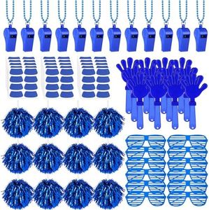 Hualleko 148PCS Colleges School Spirit Items Bulk University Team Spirit Week Accessories, Pom Poms Cheerleading Hand Clappers Noisemakers Whistles Shutter Glasses Eye Black Sticker for Sport Fans