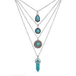 NICENEEDED 4 Pieces Turquoise Collar Long Necklace, Western Silver Cowgirl Jewelry Boho Neck Chain, Pendant Choker Necklaces Hippie Accessories with Buckle for Women as Mothers Day Gifts