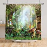 Mushroom Shower Curtain Magic Forest Fantasy Tale Tree Spring Fairy Floral Bath Curtain with Hooks Modern Waterproof Fabric Bathroom Curtain for Kids Home Decor 72Wx72L