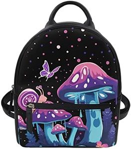 Freewander Purple Mushroom PU Backpack Durable Waterproof Casual Backpack Lady Fashion Wallet with Adjustable Shoulder