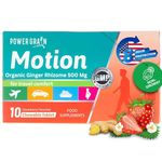 Travel & Motion Sickness Tablets - 500mg Chewable Ginger Rhizome Tablets - Non-Drowsy Nausea & Vomiting Relief - 10 Tablets (Strawberry)