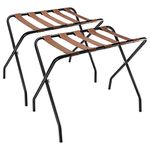 Luggage Rack 2 Pack, Folding Metal Suitcase Stand Shelf with Brown Nylon Straps and Steel Frame, Guest Room, Hotel, Bedroom, Closet Essentials , Holds up to 100 lb (Black)