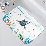 Fowocu Funny Cat Bathroom Rugs Mat Ocean Sea Animal Bath Rugs Water Absorbent Non Slip Shower Mat Soft Microfiber Cute Bath Mats for Bathroom Decor (Blue, 24''×20'')