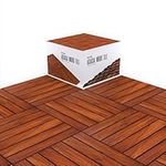 flybold Acacia Wood Patio Flooring Interlocking Deck Tiles (Pack of 10, 12" x 12") Waterproof UV Protected All Weather Tile for Composite Decking Dance Floor for Outdoor Party Balcony