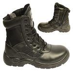 POWCOG Delta: Comfortable Black Leather Military Patrol Combat Boots with Sturdy Side Zip and Safety Steel Toe Cap - Size: 10 UK | 44 EUR