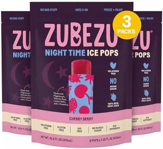 ZuBeZu Night Time Ice Pops for Kids – Melatonin-Free Cherry Berry Popsicles with Magnesium, L-Theanine, Lemon Balm & Organic Valerian Root - No Added Sugar and 100% Real Fruit Juice Freezer Pops (Pack of 3)
