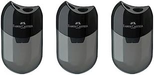 FABER-CASTELL 205005 Double Sharpener 183500, Case Colour: Black/Transparent, Pack of 3