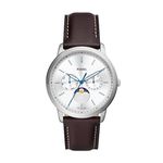 Fossil Neutra Minimalist Analog Silver Dial Men's Watch-FS5905 Genuine Leather, Brown Strap