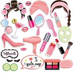 Spa Day Photo Booth Props(25Count),Qpout Spa Theme Party Photo Props with Stick Funny girls Makeup Selfie Props Nail Girl Theme Decorations Make Up First Birthday Party Supplies for Kids Party Favour