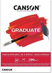 CANSON Graduate Oil And Acrylic 290gsm A3 Paper, Non-Woven, Pad Glued Short Side, 20 Natural White Sheets, Ideal for Student Artists