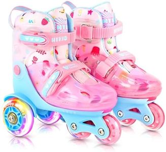 HYKID Toddler Roller Skates, 4 Adjustable Sizes, Fun Illuminating, Safety Three-Point Type, Breathable Upper, Beginners' Roller Skates for Girls Kids (Fruit, XS-Small,8-10.5)
