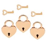 VerRich 3Pcs Golden Heart Shaped Padlock Mini Lock with Key for Handbag Jewelry Box Storage Box Diary Book