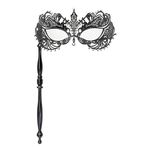 Thmyo Laser Cut Metal Venetian Halloween Mardi Gras Party Mask with Holding Stick, Venetian Carnival Metal Rhinestone Masquerade Mask for Women