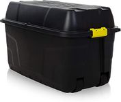 Strata 175 Litre Heavy Duty Plastic Storage Trunk On Wheels - Black with Yellow Clip Handle and Made from Strong Plastic, 94 cm x 52 cm x 56 cm 1 Box (Black)