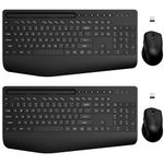 Wireless Keyboard and Mouse Combo - Full-Sized Ergonomic Keyboard with Wrist Rest, Phone Holder, Sleep Mode, Silent 2.4GHz Cordless Keyboard Mouse for Computer, Laptop, PC, Mac, Windows (Black-2Pack)