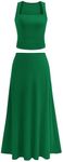 PRETTYGARDEN Women Two Piece Skirt Set Trendy Summer 2025 Crop Tank Top Flowy Midi Skirts Matching Ribbed Knit Casual Outfits (Green,X-Large)