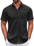 COOFANDY Mens Short Sleeve Casual Button Down Shirts Summer Untucked Dress Shirts with Pocket White Dot-Black