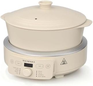 4.5 Quart Slow Cooker, 8-in-1 Casserole Programmable Round Multi-Cooker, Non-Toxic Clay pot Slow Cooker for Rice, Pasta, Steam & Proof, Oven Safe Pot to 450°F, Oatmeal