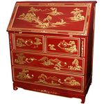 Oriental Furniture Fine Quality Asian 42-Inch Oriental Red Lacquer Drop Front Secretary Desk