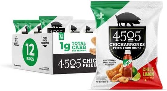 4505 Meats, Tajin Seasoned Chicharrones, Chile Limon Mild, Fried Pork Rinds, 1.1 Ounce Bags (Pack of 12) Family Size