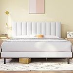 King Size Bed Frame, Molblly King Bed Frame with Upholstered Headboard, Bed Frame King with Wood Slat Support No Box Spring Needed, King Platform Bed Frame Under Bed Storage,Easy Assembly,White