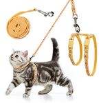 Cat Harness and Lead Set - Escape Proof Cat Harnesses Soft Adjustable Kitten Harness with Paw and Fish-Bone Patterns for Outdoor Walking (Yellow)