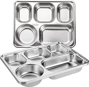 Tebery 3 Pack Stainless Steel Rectangular Divided Plates Tray, 5 Sections Dinner Plates for Adults,Kids, Picky Eaters, Campers, and Portion Control