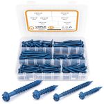 VIGRUE Concrete Screws Assortment Kit 1/4" x 1-1/4" to 2-1/4" and 3/16" x 1-1/4" to 2-3/4" 175PCS Hex Head Cement Screws Set Diamond Point for Anchoring to Masonry, Block or Brick