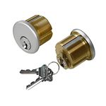 AIsecure Brass Mortise Cylinder with 2 Keys for SC Keyway Standard Commercial Door Lock Cylinder Keyed Alike for Storefront Doors Lock Replacements 2 Pack Silver