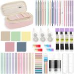 MoKo 60Pcs Aesthetic School Supplies with Cute Pencil Case,12 Pastel Highlighters,5 Black Ink Gel Pens,6 Mechanical Pencil Set 0.5 & 0.7 mm for Students Stationary College Essentials