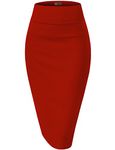 Hybrid & Company Women's Premium Nylon Ponte Stretch High Waist Pencil Suit Skirt Below Knee KSK45002 1073T RED L