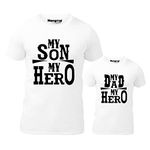 Hangout Hub Men's & Boy's Round Neck T-Shirt My Son My Hero My Dad My Hero (White;Dad XXL(44);Son 4-6Yrs ;) Pack of 2 Family T-Shirts