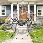 Halloween Scary Giant Spider Web Decorations, Realistic Decoration Fake Spider Props Set for Outdoor Porch Halloween Outside Decorations Garden Party Haunted House Decor for Halloween Horror Lovers