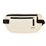 RFID Blocking Money Belt for Men Women, Slim Fanny Pack for Travel，Running,Conceal Waist Wallet for Passport Holder,Phone,Cash(Cream White)