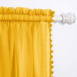 Elegant Comfort Semi-Sheer Pom Pom Tassels Curtains - 2 Panels Set - with 2inch Rod Pocket - Solid Sheer Curtain Drapes for Living Room, Bedroom, W60 X L84, Neon Yellow