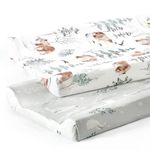 GRSSDER Stretch Ultra Soft Jersey Knit Changing Pad Cover Set 2 Pack, Change Table Pad Covers Fit 32"/34" x 16" Pads Safe and Snug, Pretty Pattern for Boys and Girls, Bear and Wolf Print