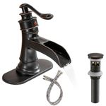 Bathlavish Bathroom Faucet Waterfall Oil Rubbed Bronze Single Handle Lavatory Vanity Black One Hole Lever With Pop Up Drain With Overflow Basin Mixer Tap Farmhouse Commercial ORB Supply Line Lead-Free