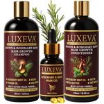 LUXEVA 3 in 1 Biotin & Rosemary Hair Growth Shampoo & Conditioner Set For Thicker, Fuller Hair | Sulphate Free Shampoo, Conditioner & Serum for Volume & Scalp Revival with Visible Results in Weeks