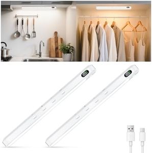 WILLED Under Cabinet Lighting Rechargeable,3 Colors Dimmable Motion Sensor Light Indoor,Battery Display Closet Light,Under Counter Lights for Kitchen,Cupboard,Bathroom,Hallway(2 Pack)