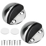 Floor Door Stoppers, 2 Pack Stainless Steel Door Stops Oval Floor Mounted with Screws and Self-Adhesive Pads- Sound Dampening Rubber Buffer, Durable for Home & Office Use