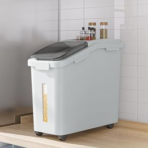 YITAHOME Large Flour Storage Container, 11.4-Gallon Commercial Rice Storage Bin 280 Cups with Wheels Shelf-storage Bin with Scoop and Lid, Rice Bin for Kitchen, Gray