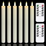 Yeelida LED Taper Candles with 2 Remote Control,25 cm Flameless Ivory Battery Operated Flickering Candles,Real Wax 3D-Wick Timer Flameless Window Candles for Christmas(Set of 6,Warm Fire)