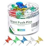 60 PCS Gaint Push Pins, 1 Inch, Jumbo Thumb Tacks, Steel Point and Plastic Head, Large Thumbtacks for Bulletin Board Cork Board, Long pushpins for Wall (Colorful)