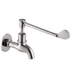 Kamal Full Brass Eco Elbow Action Bib Cock Tap Faucet with Wall Flange | Wall Mounted | Chrome Finish - Silver (Pack of 1)